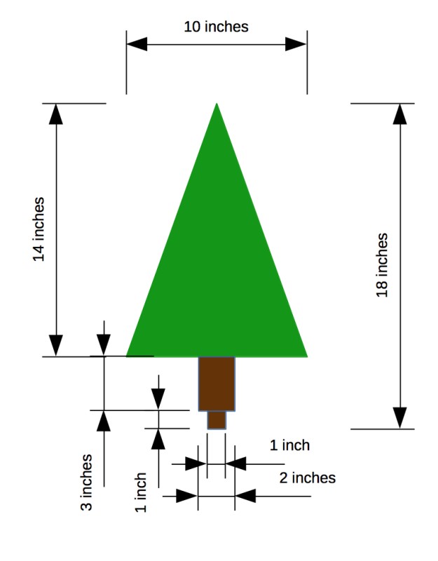 The dimensions of each wooden tree branch and trunk
