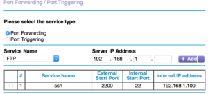 A completed port forwarding setup screen from a Netgear router